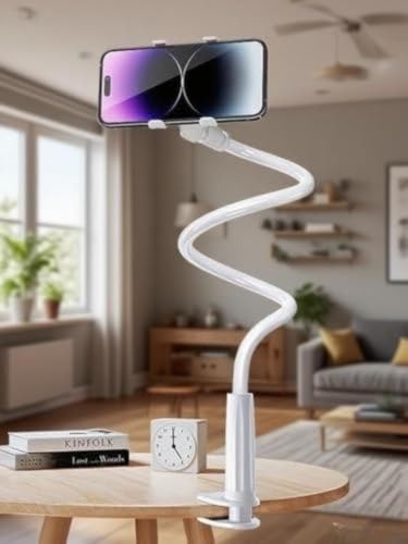 1-Pack Gooseneck Phone Holder,360° Rotation,Flexible Long Arm,Clip-On,Black | Universal Cellphone Stand with Sturdy Clip Base, Adjustable Arm for Bed & Desk Use, Compatible with All Smartphones,Tablets