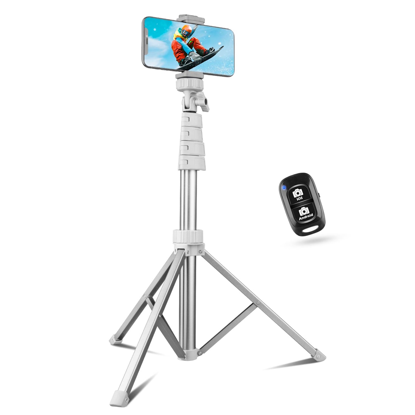 SENSYNE 62" Phone Tripod for iPhone, Extendable Selfie Stick Tripod Stand with Wireless Remote and Phone Holder, Cell Phone Tripod for Video Recording, Compatible with iPhone Android