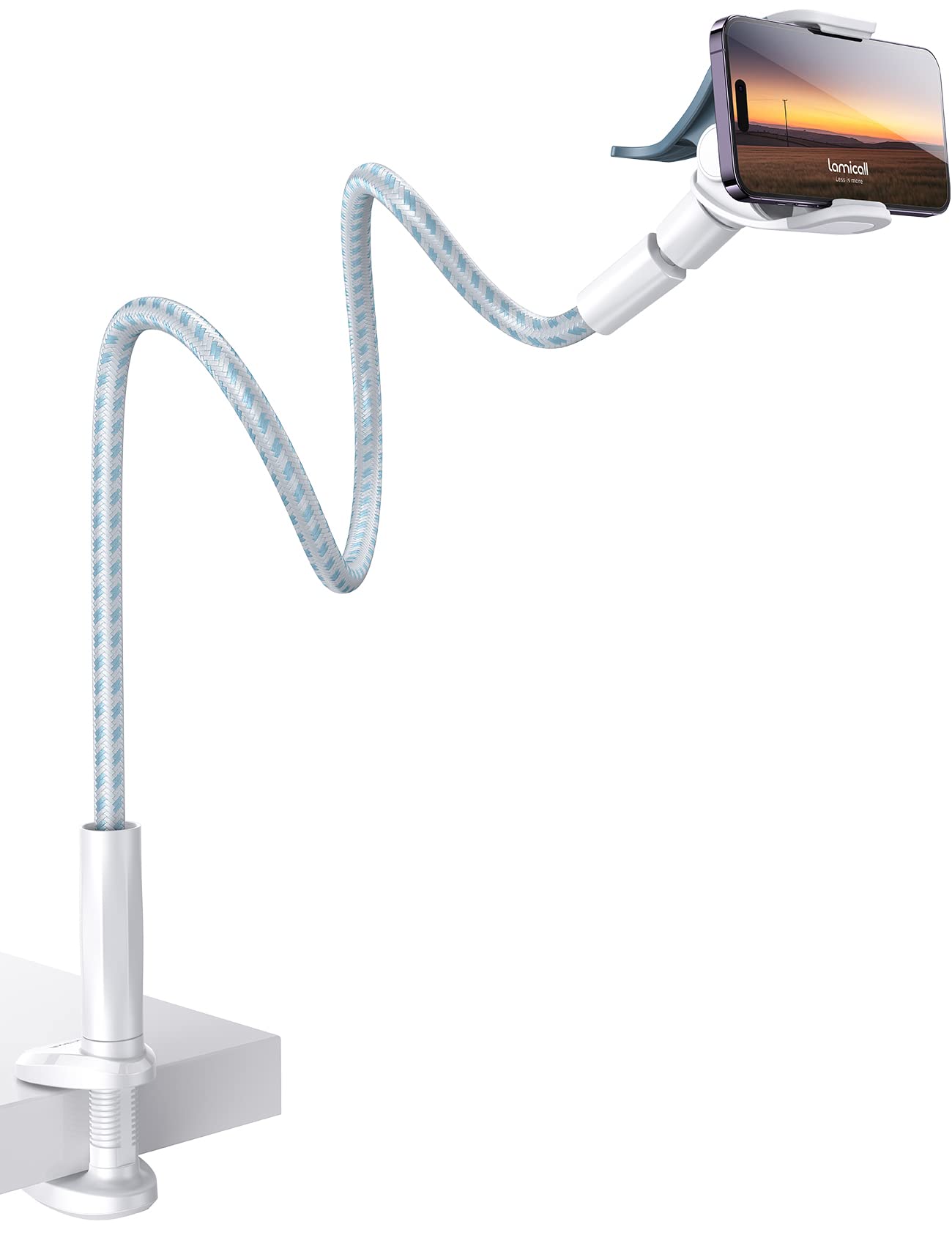 Lamicall Nylon Braided Gooseneck Phone Holder for Bed, 38" Overall Length | 360° Rotating Phone Clamp, Aluminum Core Flexible Arm, Stable Hands-Free Viewing for Bed, Desk, Headboard, Fits 4-7" Phones