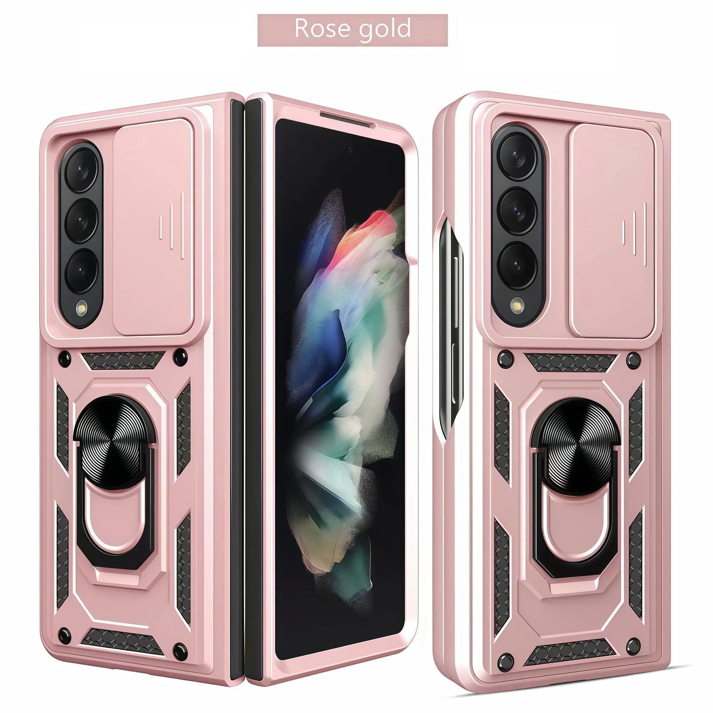 Heavy Duty Armor Phone Case For Samsung Galaxy Z Fold 4 | Camera Lens Protector & Ring Stand Cover Phone Case For Z Fold 3/4/5/6/7 Transparent Soft Silicone Phone CasesShell Tough Phone Cover fashion gift,anti-drop case#SJTCK tiktokshopbacktoschool
