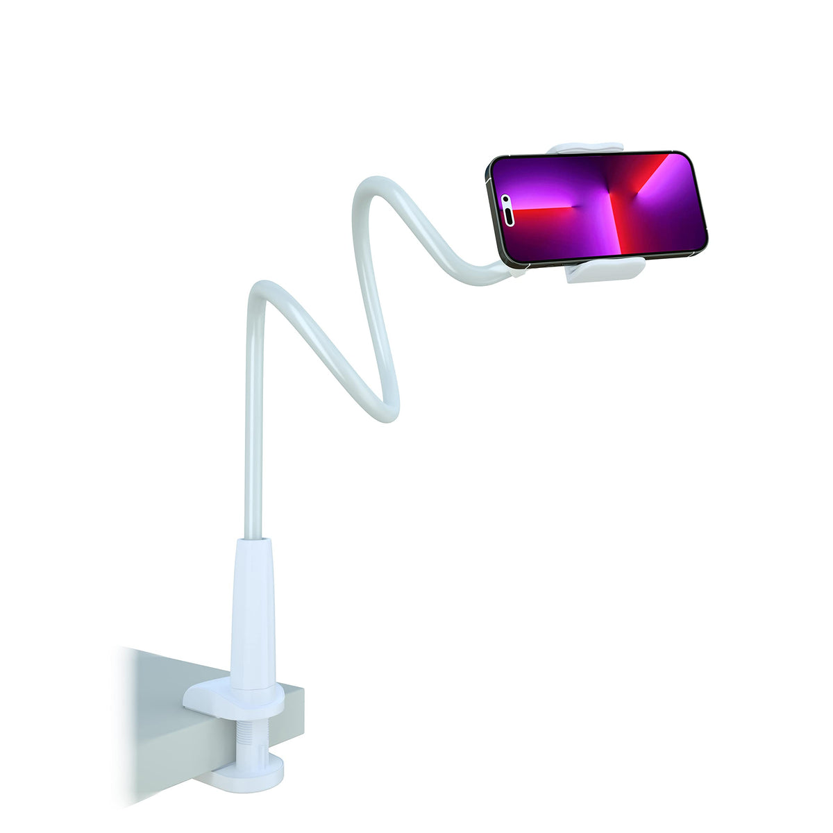 Gooseneck Phone Holder for Bed, Flexible Overhead Cell Phone Mount for Desk, Hands-Free Viewing Clamp Stand Compatible with iPhone 17 16 15 Pro Max and 3.5-7" Devices