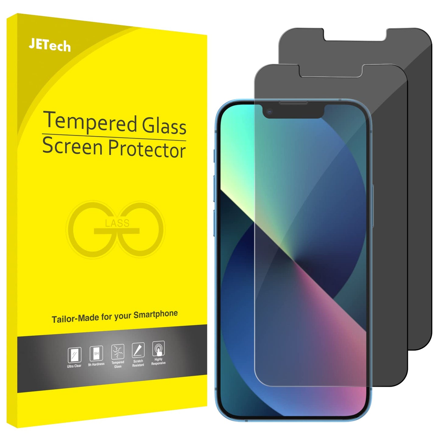 JETech Privacy Screen Protector for iPhone 11/XR, 2-Pack | Anti-Spy Privacy Protection, Tempered Glass, Face ID Compatible