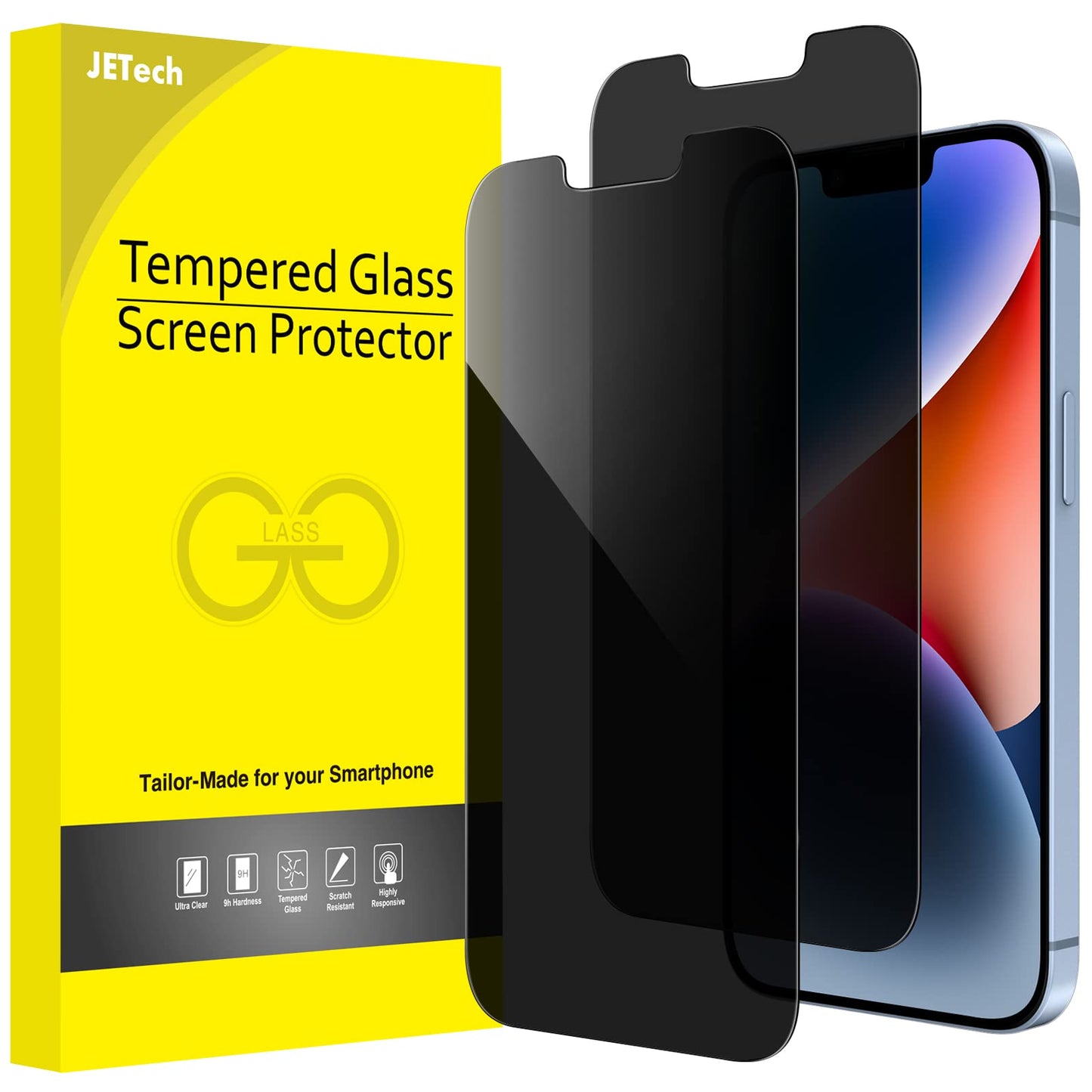 JETech Privacy Screen Protector for iPhone 14 Plus, 2-Pack | Anti-Spy Privacy Protection, Tempered Glass, Face ID Compatible