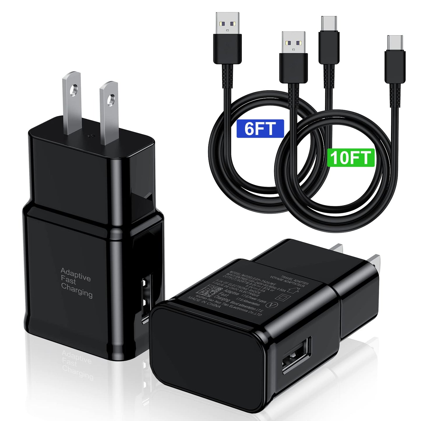 Type C Charger Fast Charging, 2 Pack USB C Android Phone Charger&6ft Cables | Wall Charger Blocks & 2x 6ft USB-C cables for Samsung Galaxy S8/S9/S10 Plus/S10e/S20/S21 Ultra/Plus, Note 8/9/10, Pixel 3