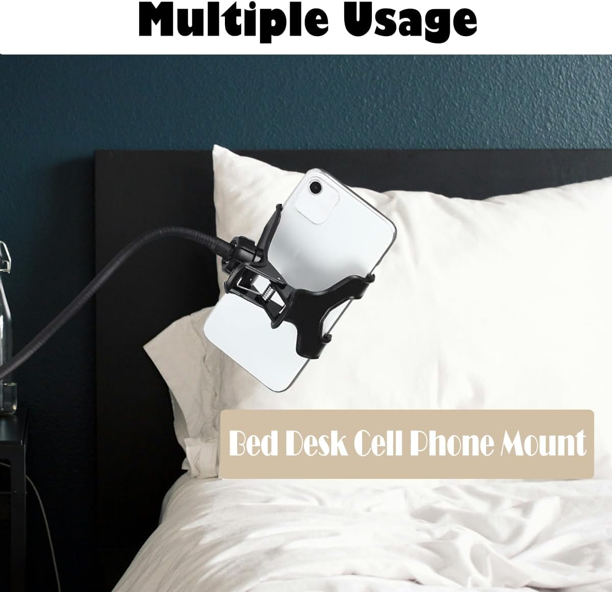 Selfdee Cell Phone Holder,Lazy Bracket, 360-degree Rotating Universal Flexible Long Arms Clip Mount Gooseneck Phones Stand for Bed Flexible Arm Adjustable Mount Clamp on Desk Bedframe (Black)