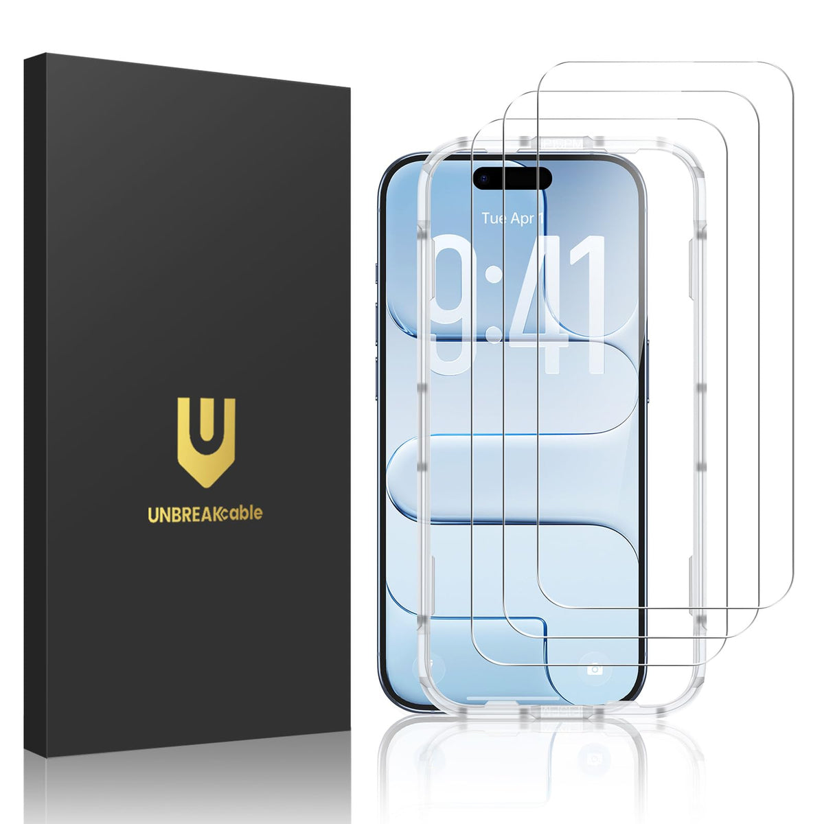 UNBREAKcable 3-Pack Screen Protector for iPhone 16 Tempered Glass | Shatterproof, Easy Install, 9H Hardness, 99.99% HD Clear, Bubble-Free, Anti-Fingerprint, Scratch Resistant, Case Friendly