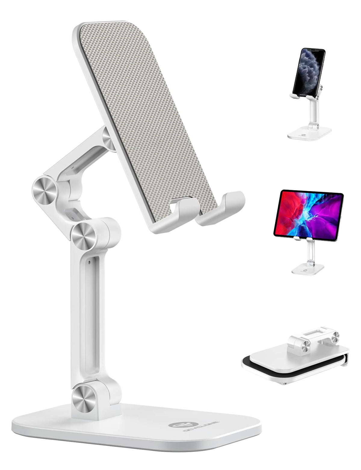 Phone Stand, Foldable Cell Phone Stand Holder for Desk Office Accessories Adjustable Height and Angle iPhone Stand Compatible with 4"-13" Phones iPad Tablet - Black