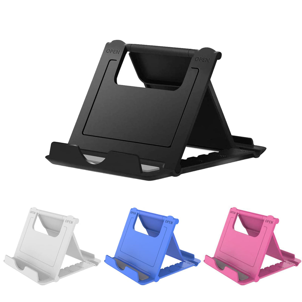 Kemoxan 2 Pack Portable Cell Phone Stand Holder for Desk, Foldable Pocket-Sized Mount, Universal Adjustable Desktop Mobile Phone Kickstand Compatible with iPhone IPads Kindle Android Black & White