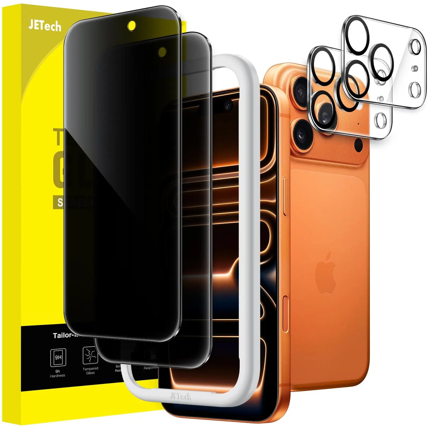 JETech Anti-Spy Tempered Glass Privacy Screen Protector with Camera Lens Protector for iPhone 17 Series Smartphone, Handheld Cellphone Devices, Easy Installation Tool, 2-Pack, Protection