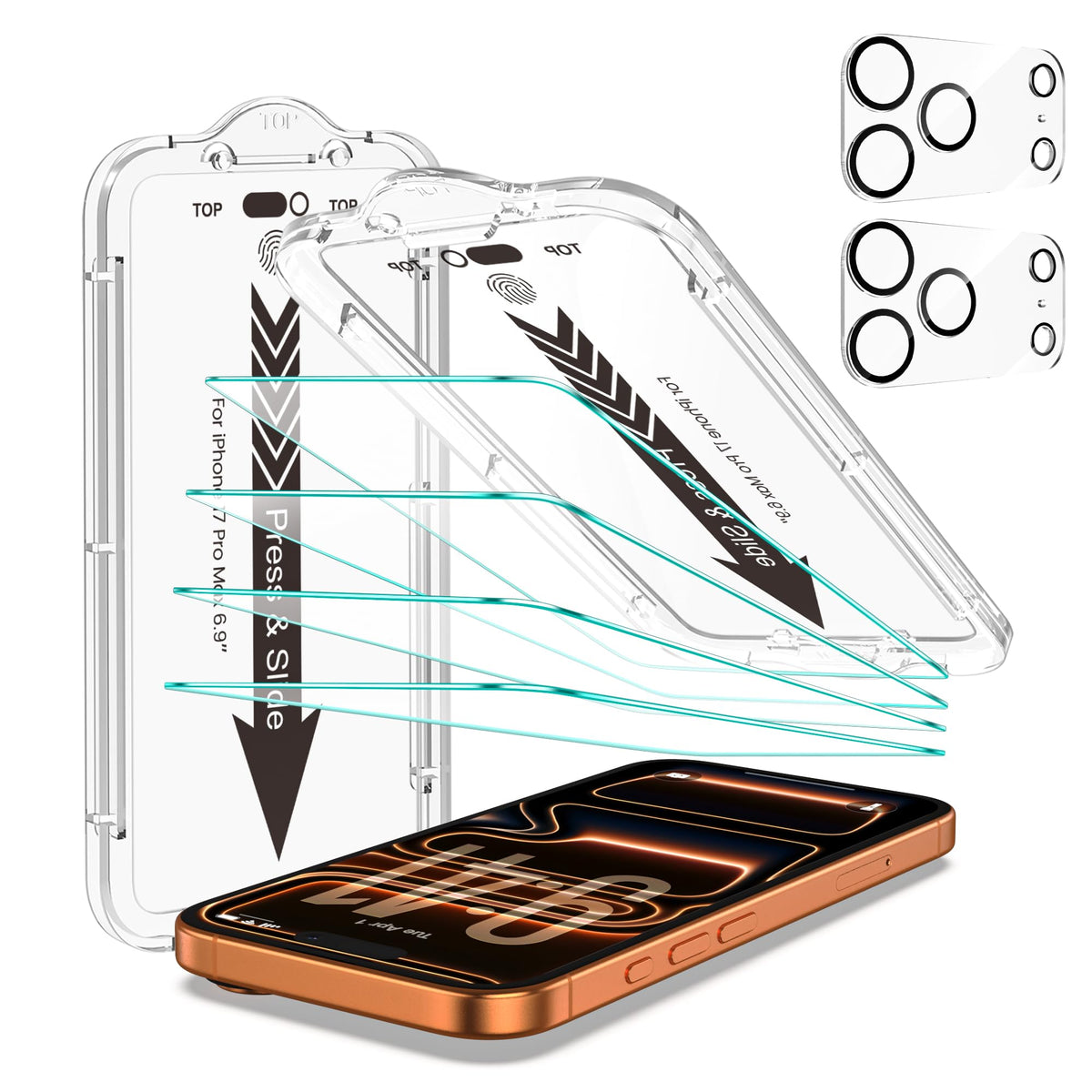 EZ-GLAZ-4+2 Pack for iPhone 15 Screen Protector (6.1") HD Clear | 2-Pack Lens Protectors, Alignment Kit, Easy Installation, Case-Friendly, 9H+ Tempered Glass, Scratch Resistant, Ultra Clear