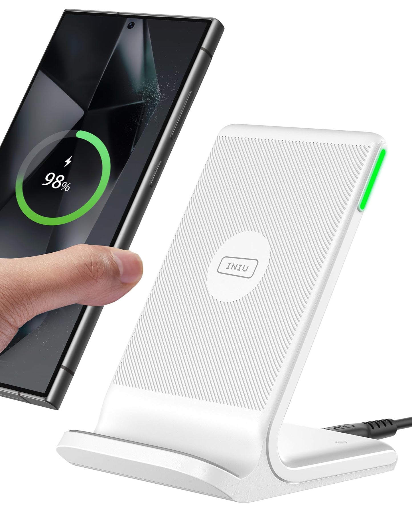 INIU Wireless Charger, 15W Fast Wireless Charging Phone Station with LED | Sleep-Friendly Adaptive Light, Exclusive Temp°Guard, Wireless Charging Station for iPhone 17 16 Pro Max, Samsung S25 S24 etc