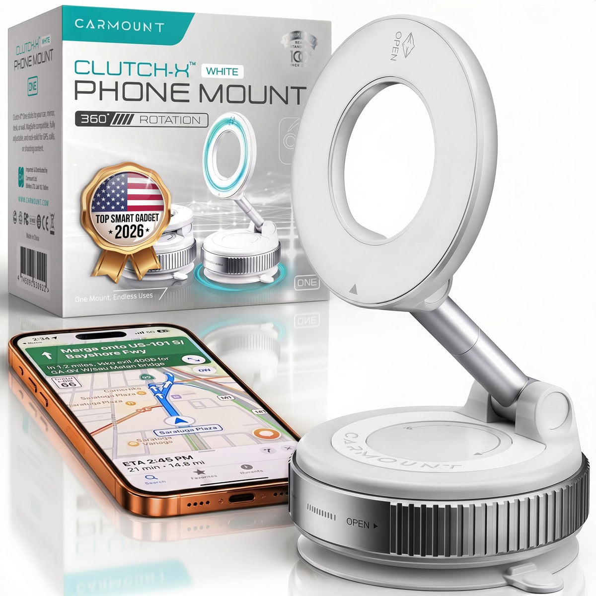 Clutch-X™ Black – Vacuum Phone Mount Suction Cup Car Phone Holder for iPhone, Window Phone Mount for Travel, 360° Vacuum Magnetic Phone Holder for Car, Magnetic Phone Holder with Suction Cup