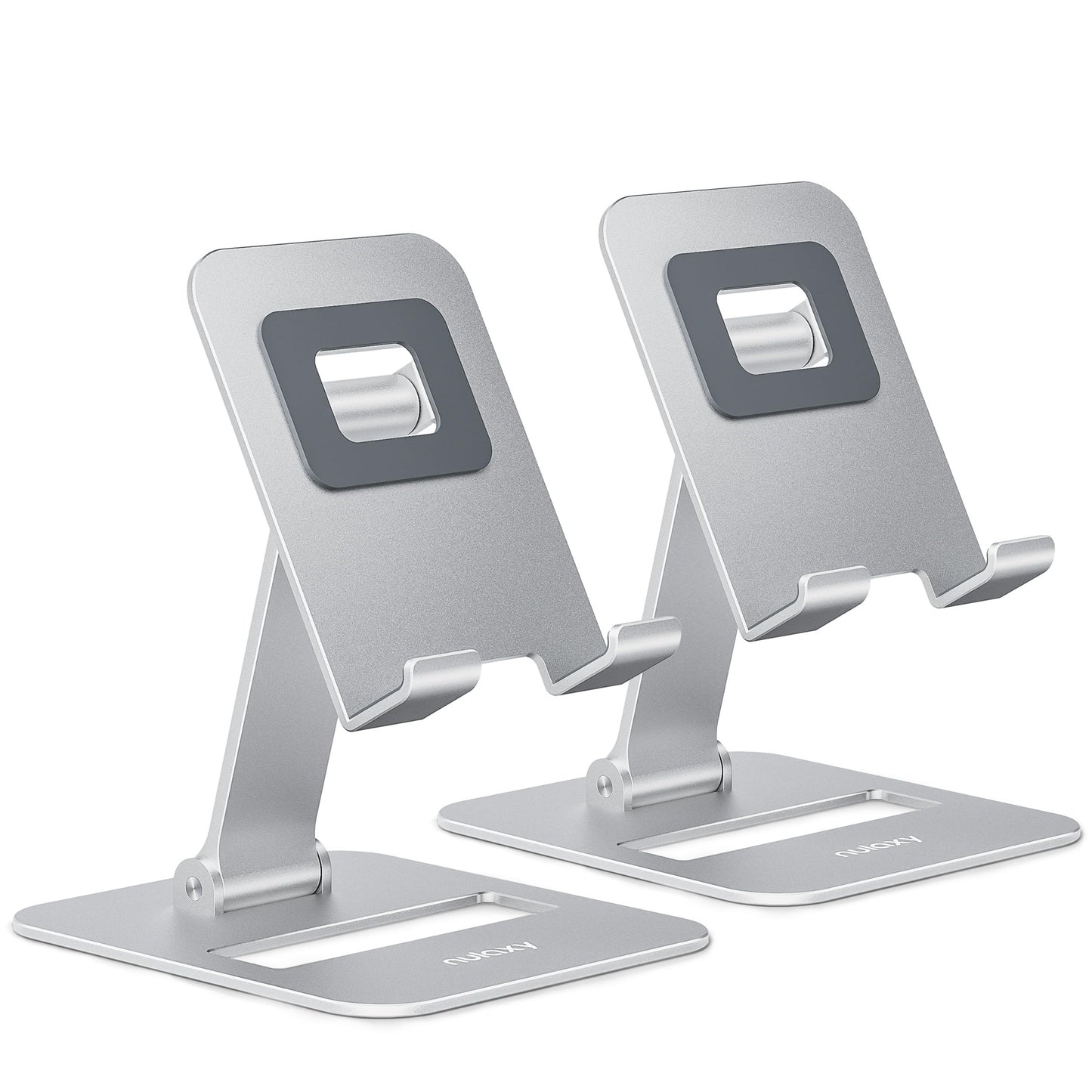 Nulaxy 2 Pcs Aluminum Dual Folding Cell Phone Stand for Desk Black&Rosegold | Height Angle Adjustable, Portable, Anti-Slip Base Phone Holder Fits 16mm Thick Case 4-8" Smartphone Desk Essential Accessory