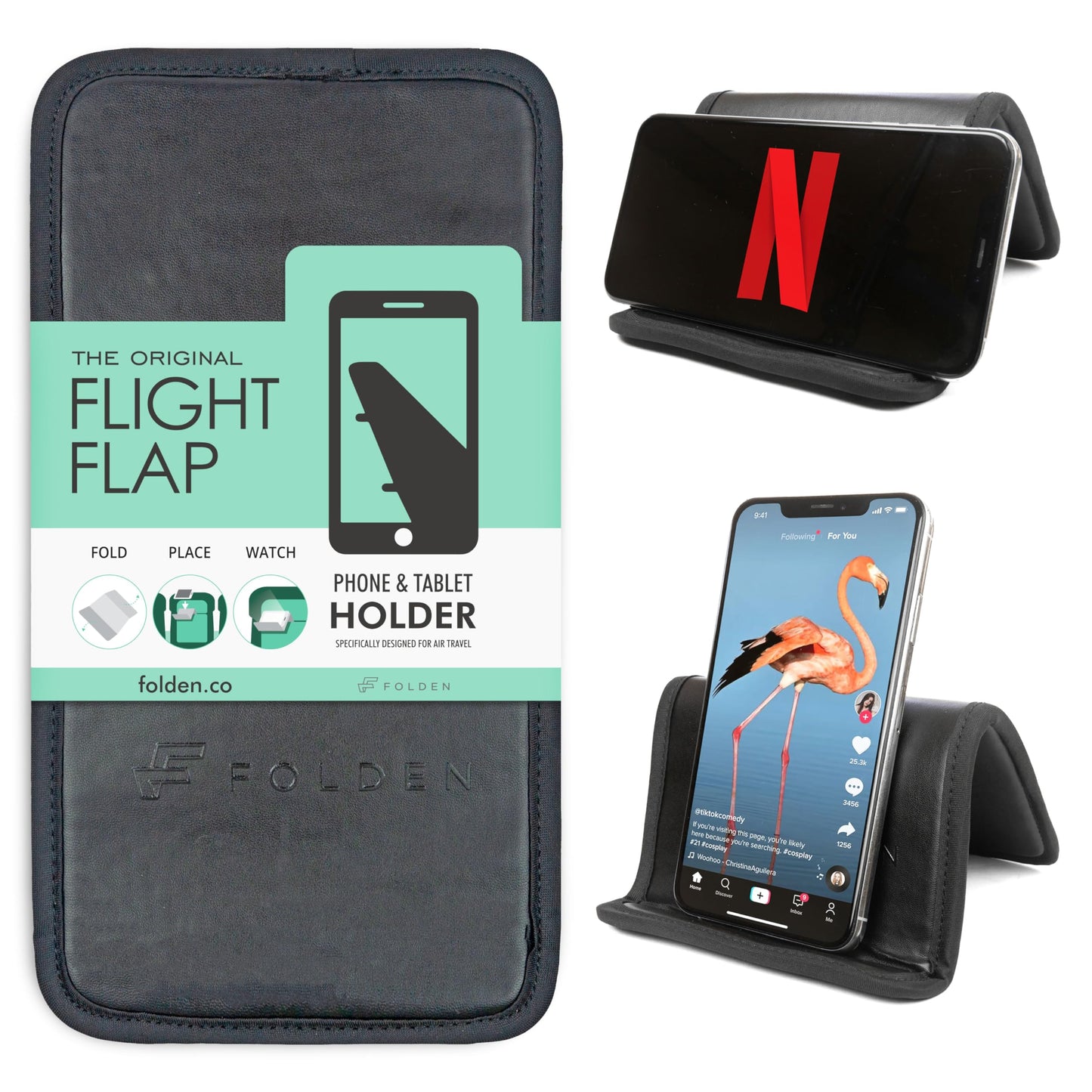 Airplane Phone Holder - Foldable Phone Stand for Plane Travel | Aluminum Build, 9 x 4.3 in. Matte Black Finish, Tabletop Mount Desk, Plane Tray Seat back, Treadmill, Fits iPhone Cell Phone