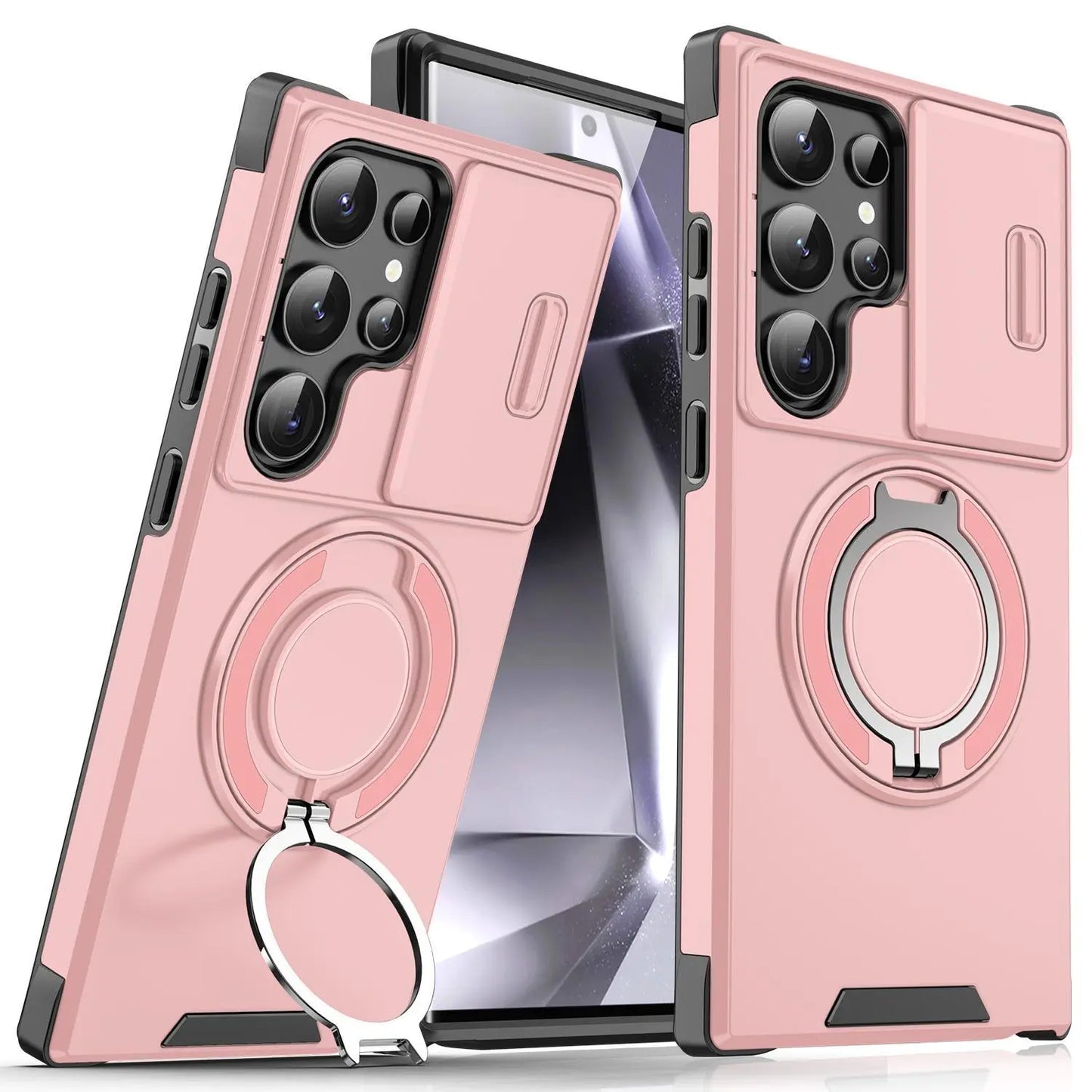 OREKROY Shockproof Magnetic Case with Slide Camera Lens Protector For Samsung Galaxy S26/S25/S24/S23/S22/S21 Ultra Plus Rotating Ring Holder