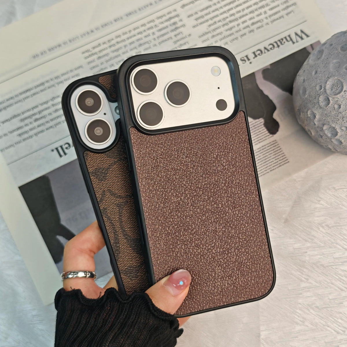 A minimalist textured phone case designed for all iPhonemodels crafted from soft faux leather It offers shock-absorbing protection and features a Letter C patternmaking it ideal for commuting or campus use