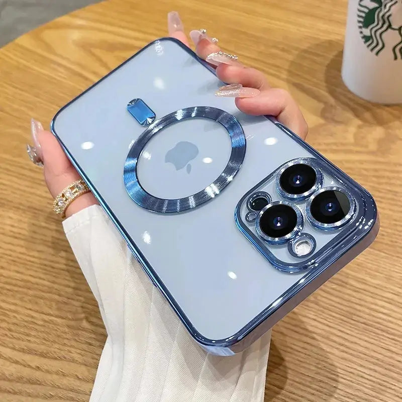 Plating Soft TPU Full Lens Protect Case for iPhone 17Air 17 16 15 14 13 12 11 Pro Max Plus Magsafe Compatible Clear Cover Shockproof Cellphone Protector Black