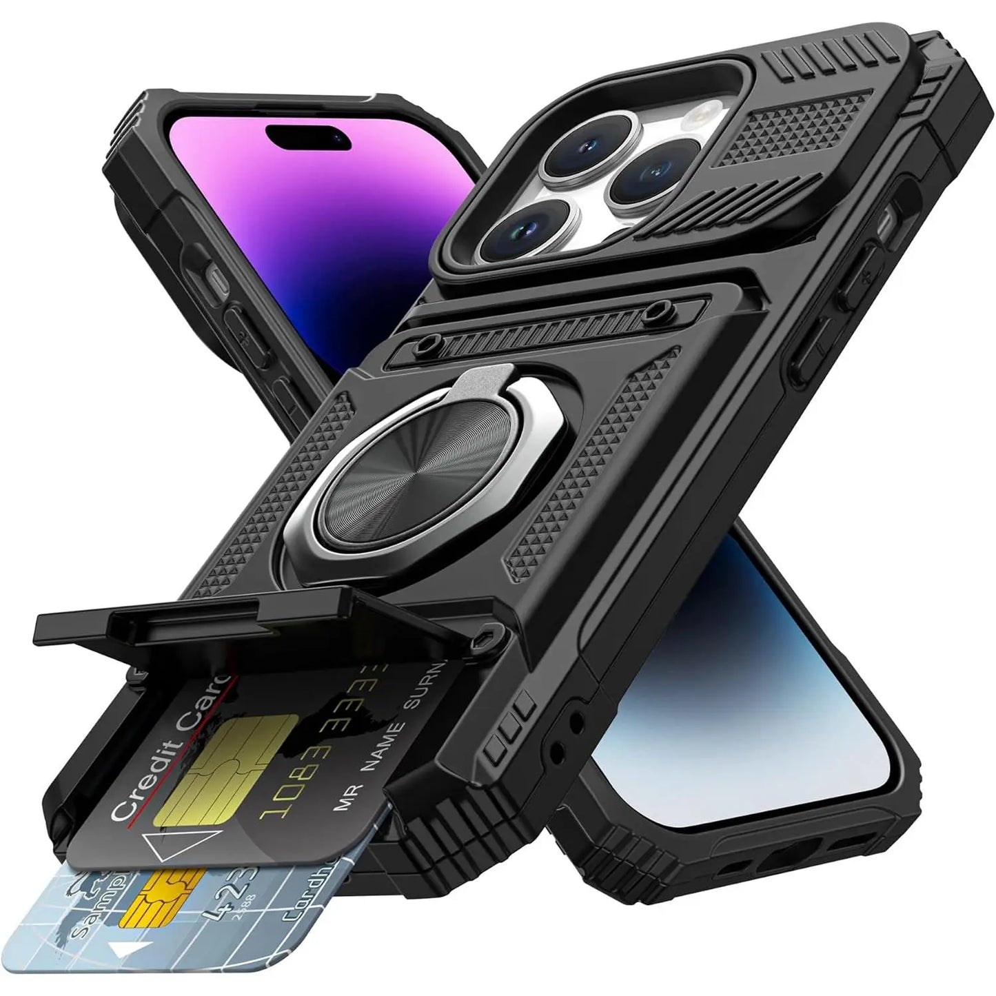 Phone Cases for iPhone 17 Pro Max 16 16E15 14 13 12 11 Pro Max Plus Wallet Case with Card Holder [Store 2 Cards] + 360° Magnetic Rotatable Ring Stand Kickstand Heavy Duty Protective Wallet Phone Case for iPhone 17 Pro for Women Men