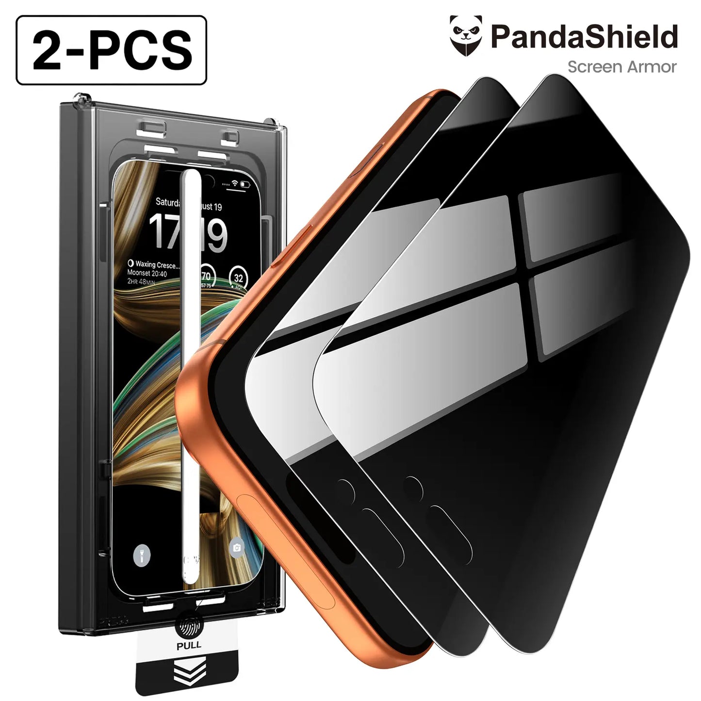 2-PCS PandaShield Transparent Privacy HD Screen Protector for iPhone 13-18 Plus Pro Max - Anti-Spy, Easy Install, 9H Hardness, Full Coverage, Smartphone Cellphone Protective Accessory