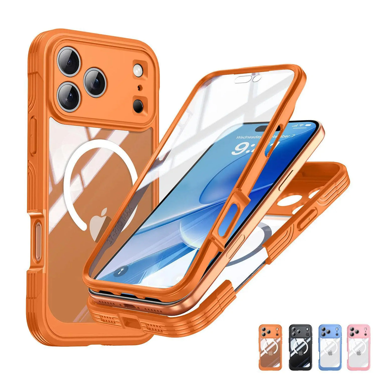 StarTU 360° Full Body Rugged Clear Case for iPhone 17 Pro Max / 16 / 15 – MagSafe Compatible Military Shockproof Cover, Built-in Screen Protector & Camera Lens Protection, Transparent TPU Bumper Case