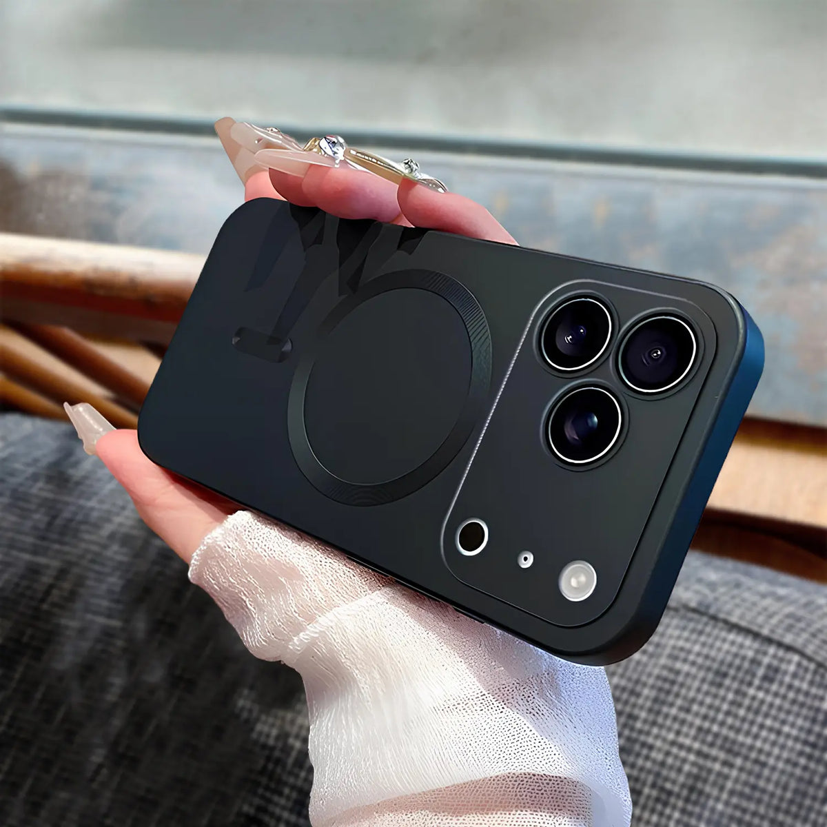 For iPhone 17 Pro Max 16 15 14 13 12 11 Pro Max Mag Safe Slim Case with Glass Camera Lens Cover Durable Silicone Slim Shockproof Cover (Black)