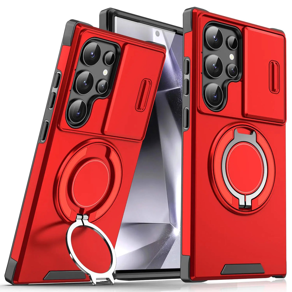 OREKROY Shockproof Magnetic Case with Slide Camera Lens Protector For Samsung Galaxy S26/S25/S24/S23/S22/S21 Ultra Plus Rotating Ring Holder