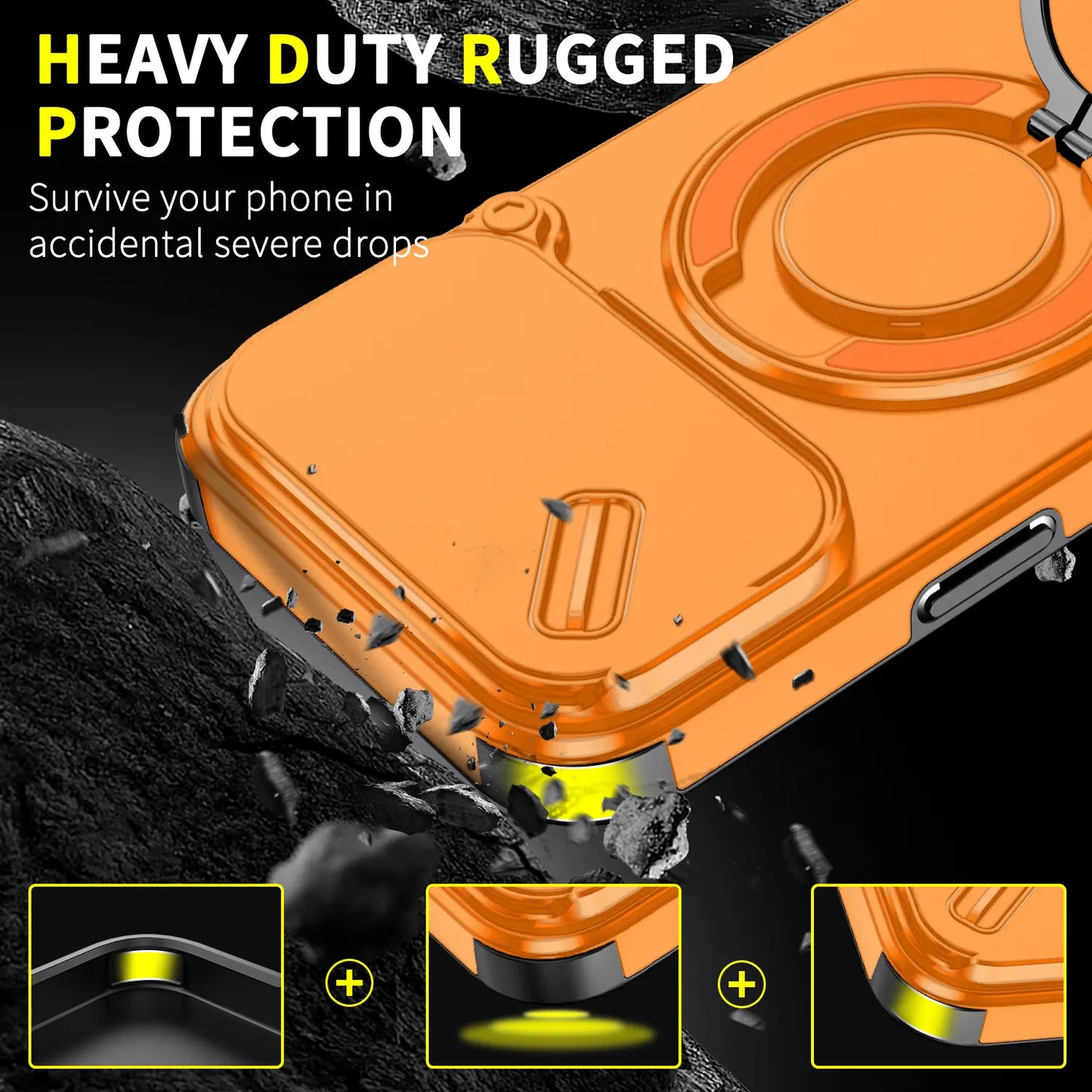 For iPhone 17 16 15 14 13 12 Pro Max with Camera Protector Case, 360 Rotated Ring Kickstand Holder Military Grade Shockproof Protective Cover