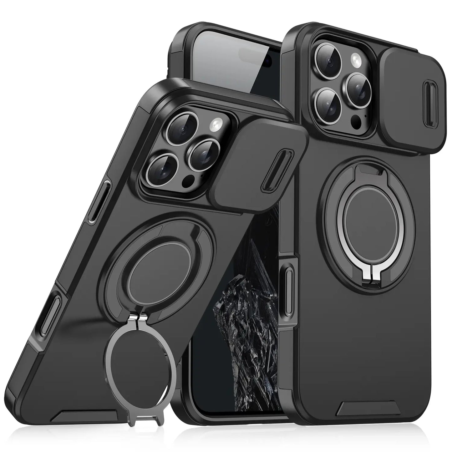 For iPhone 17 16 15 14 13 12 Pro Max with Camera Protector Case, 360 Rotated Ring Kickstand Holder Military Grade Shockproof Protective Cover