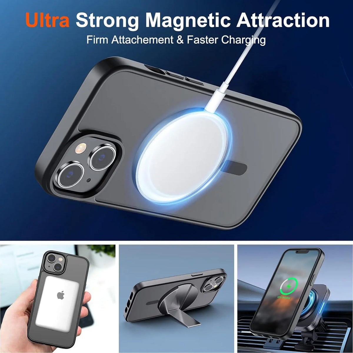 Magnetic phone case for iPhone 17/16/16E/15/14/13/12/11 promax pro plus  (Compatible with MagSafe)(10 FT Military Grade Drop Protection) Slim Translucent Matte Shockproof Phone Cover,Soft Skin‑Friendly Touch