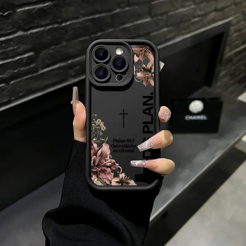 God's Plan Psalms 46:5 Lily Cross iPhone Case, Faith Floral Design Phone Case for iPhone 17 Pro Max 16 15 Plus 14 13 12 11 XR XS Galaxy S25 S24 S23 S22 S21, Shockproof Durable Protective Case
