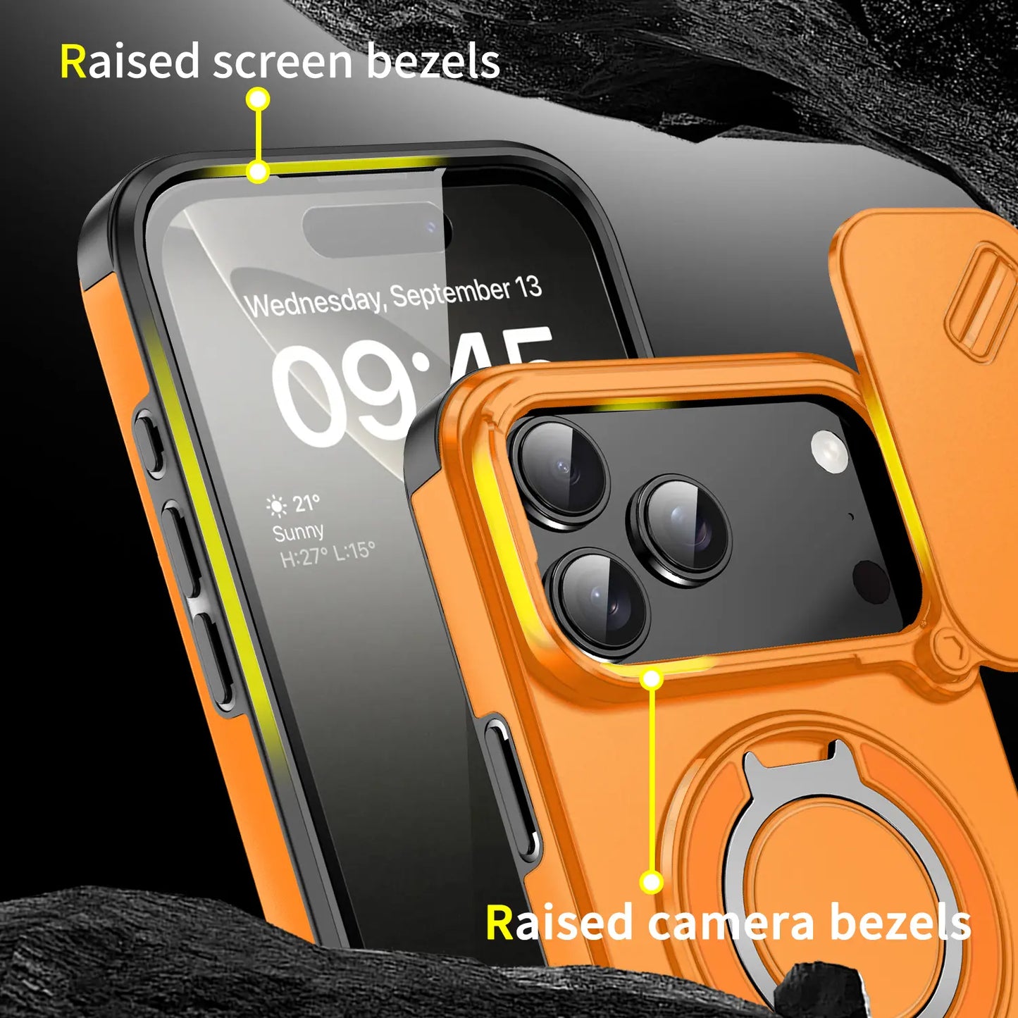 For iPhone 17 16 15 14 13 12 Pro Max with Camera Protector Case, 360 Rotated Ring Kickstand Holder Military Grade Shockproof Protective Cover