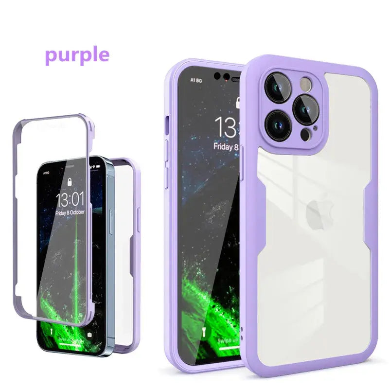 360 Full Body Double-Side Screen Protector Case, Shockproof Smartphone Accessory for iPhone 17 Air/17/16E/16/15/14/13/12 Pro Max Plus, Cellphone Handheld Device Cover