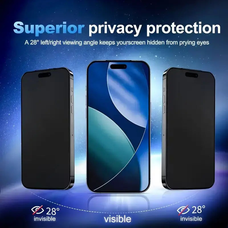 3 Pack Privacy Screen Protector for iPhone 17 Pro Max/16/15/14/13 Pro Max, Anti-Spy Protective Tempered Glass, 9H Hardness, Durable, Bubble-Free Installation, Fingerprint Resistant