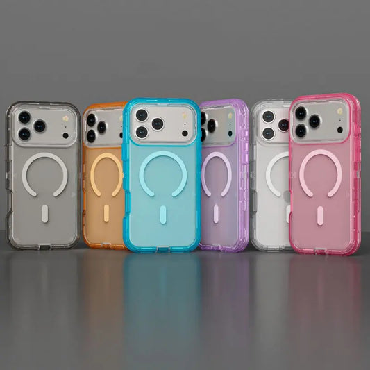 Magnetic 3-in-1 shockproof case for iPhone 17 Pro Max / 16 / 15 / 14 / 13 / 12 Pro. Clear solid color protective cover. Full protection. Anti-drop. Simple style hn0531-2
