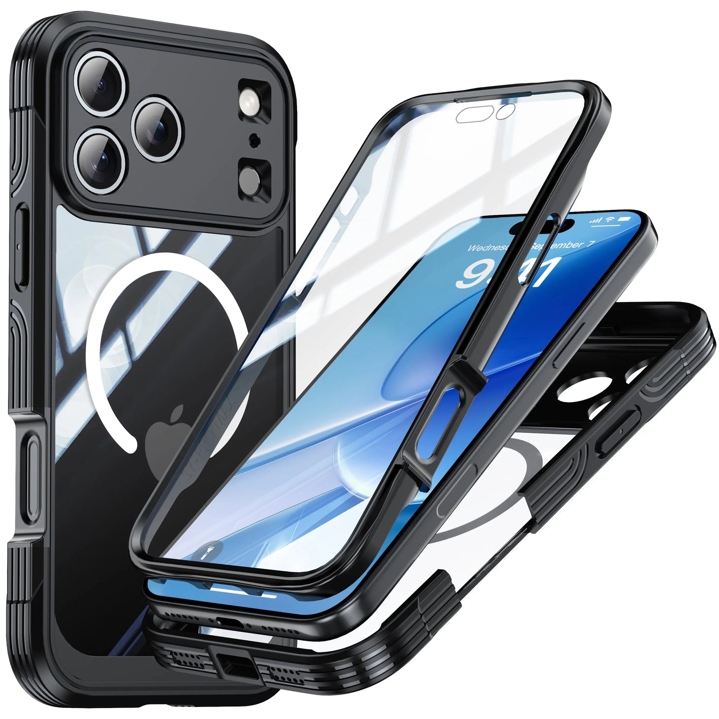 Magnetic Full Protection Case For iPhone 17 Pro Max/Air 16 Pro Max/Plus/Pro, 9H Screen Protector, Military Grade Protection, Fit for MagSafe, Silicone Edge Double Sided Tempered Glass Shockproof Anti Peep Full Body Case