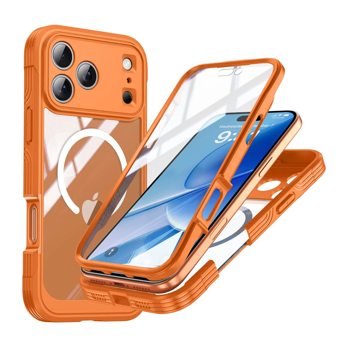 Magnetic Full Protection Case For iPhone 17 Pro Max/Air 16 Pro Max/Plus/Pro, 9H Screen Protector, Military Grade Protection, Fit for MagSafe, Silicone Edge Double Sided Tempered Glass Shockproof Anti Peep Full Body Case