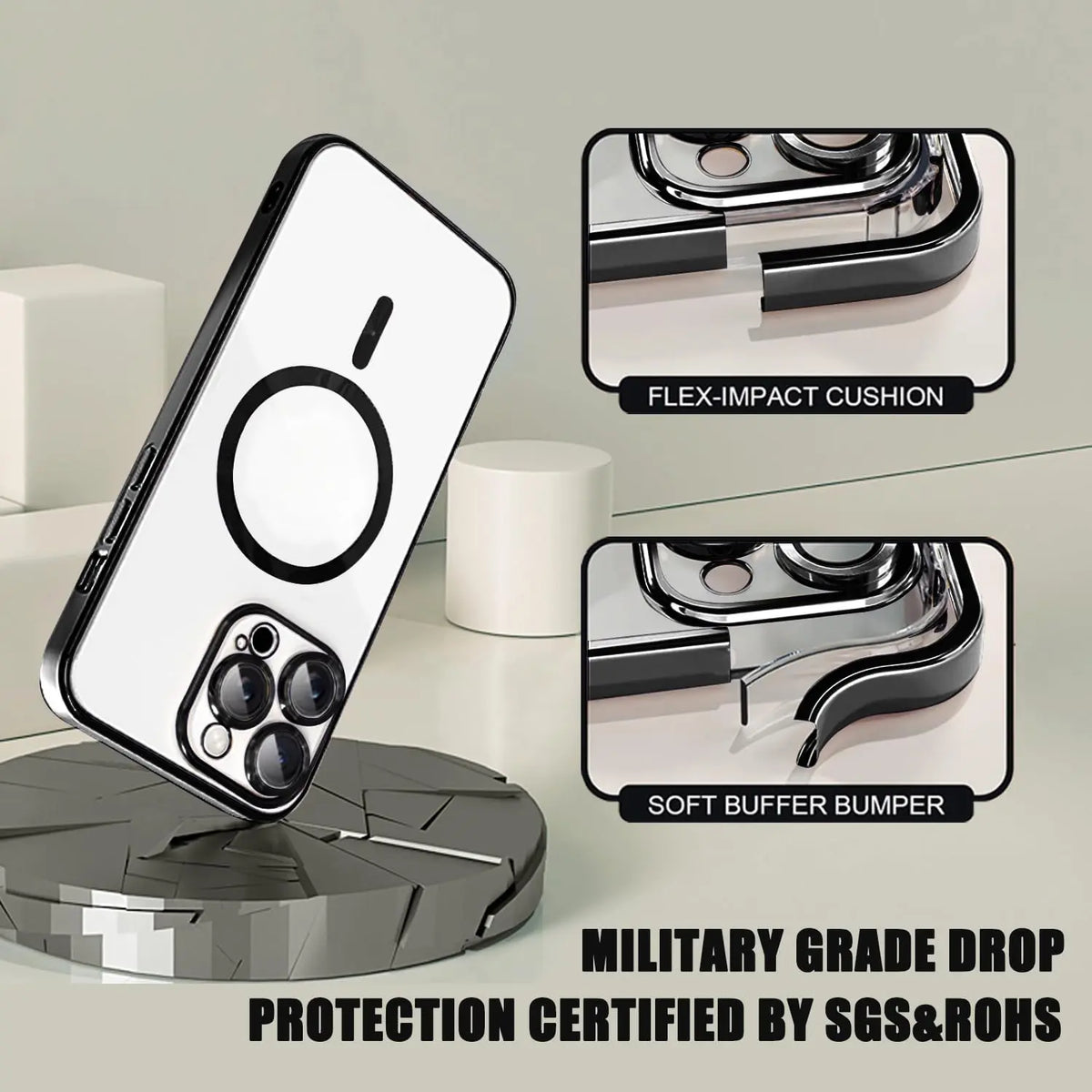For iPhone17 16 15 14 13 12 11 Pro max Plus MagSafe Cases with Camera Lens Protector Full Protection Clear Magnetic Case Compatible with MagSafe Elegant Anti-Scratch Case Cover Shockproof Protective Case for 17 Pro Max