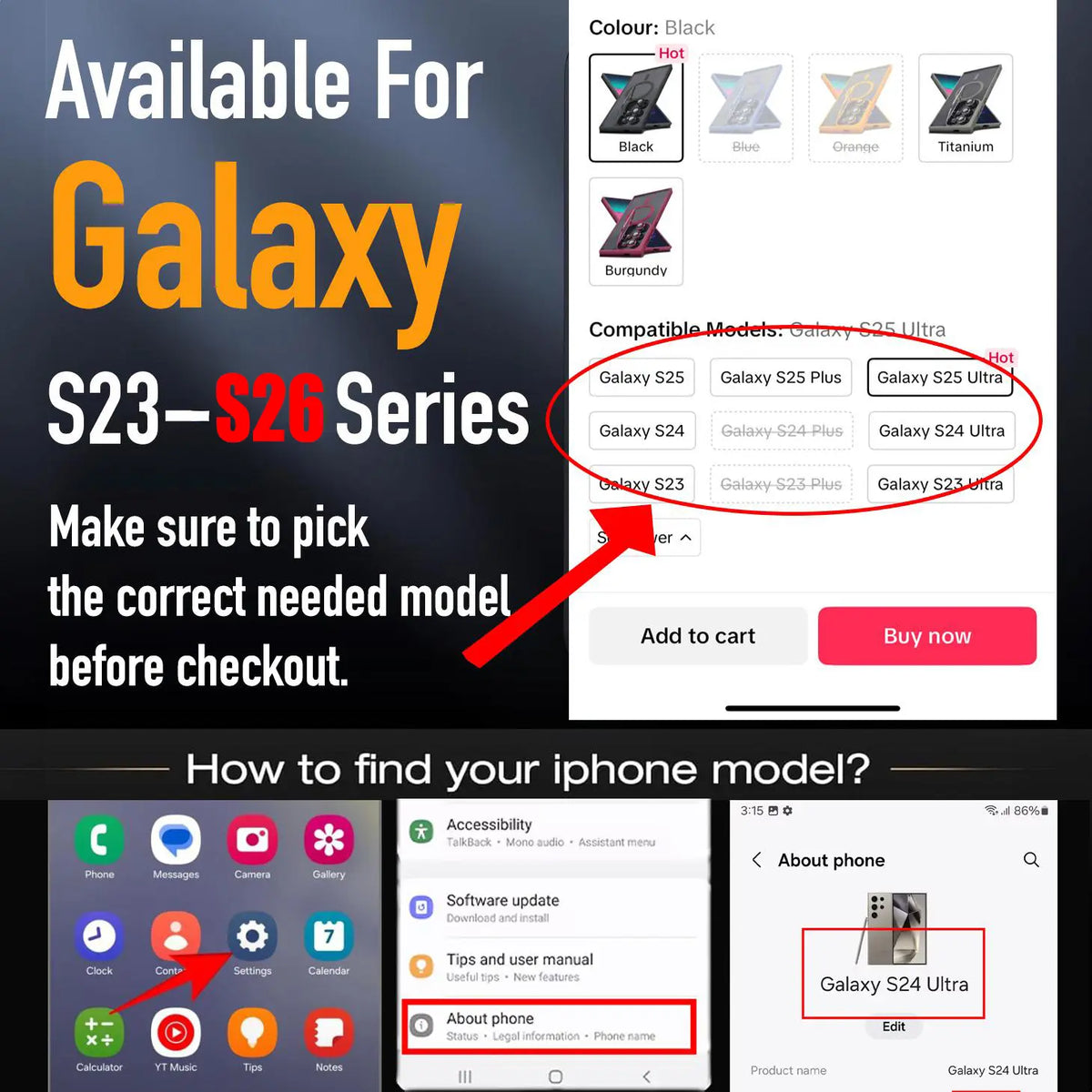 For Samsung Galaxy S26 S25 S24 S23 Plus Ultra Shockproof Camera Ring Stand Heavy Duty Clear Case Compatible With MagSafe Cover + Camera Lens Protector