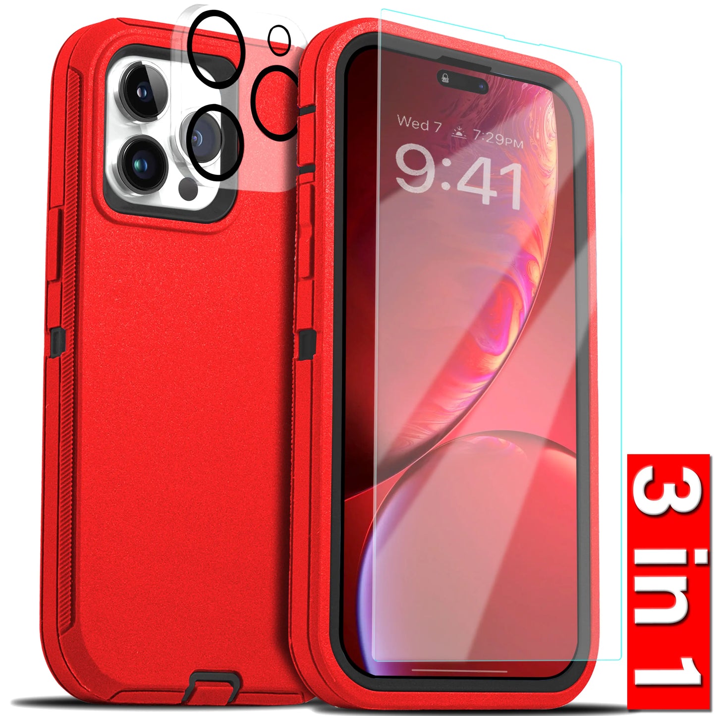 [3 in 1] Heavy Duty Rugged Case For Apple iPhone 17 Air 17e 16 16e  15 14 Plus 13 12 11 Pro Max Shockrproof Cover+ Screen Protector + Camera Lens Protector