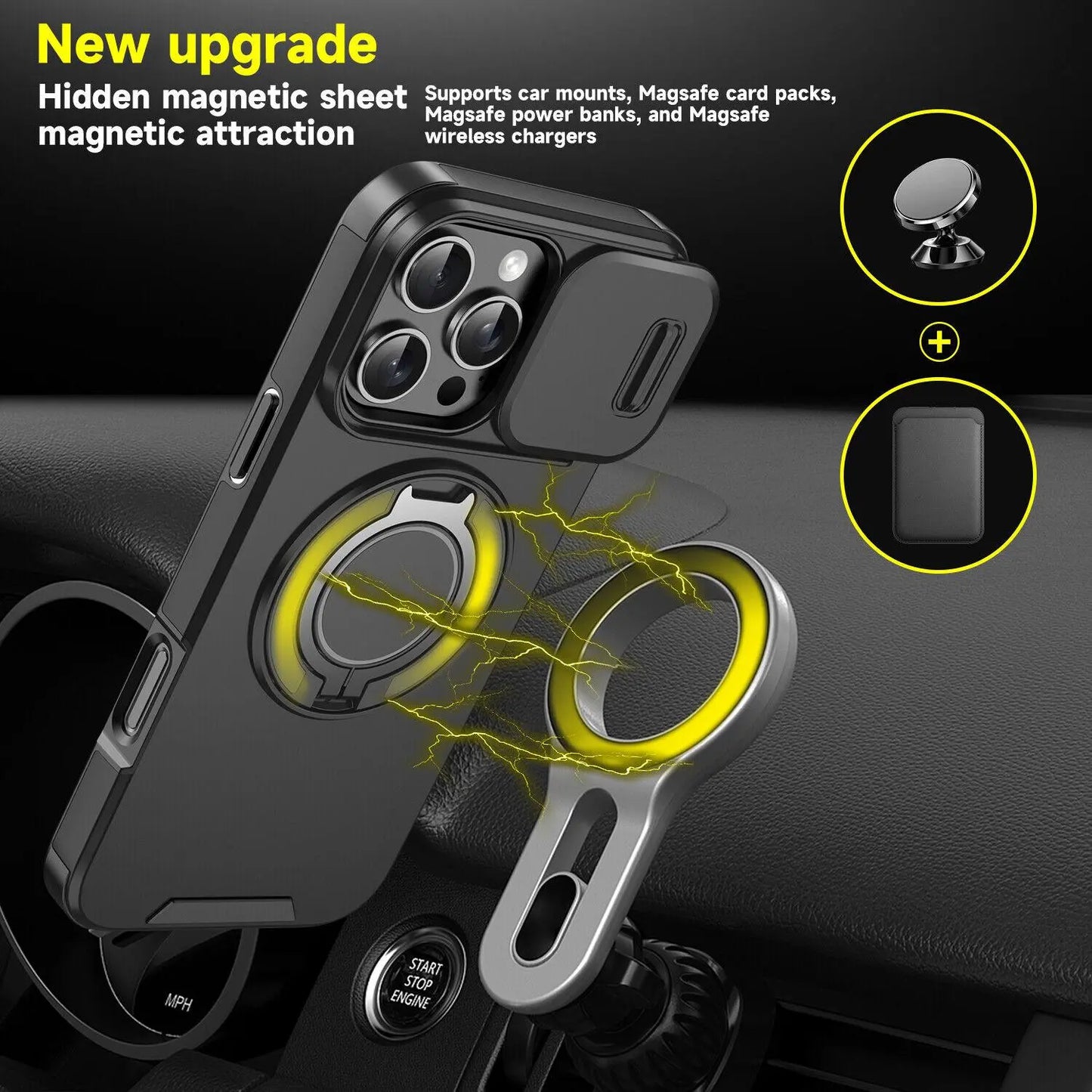 Case with Slide Camera Cover for iPhone 17 Air 17 Pro Max 16 15 14 13 12 Pro Max, Rotated Ring Kickstand Military Grade Shockproof Protective Cover Rugged Heavy Duty for Men Women