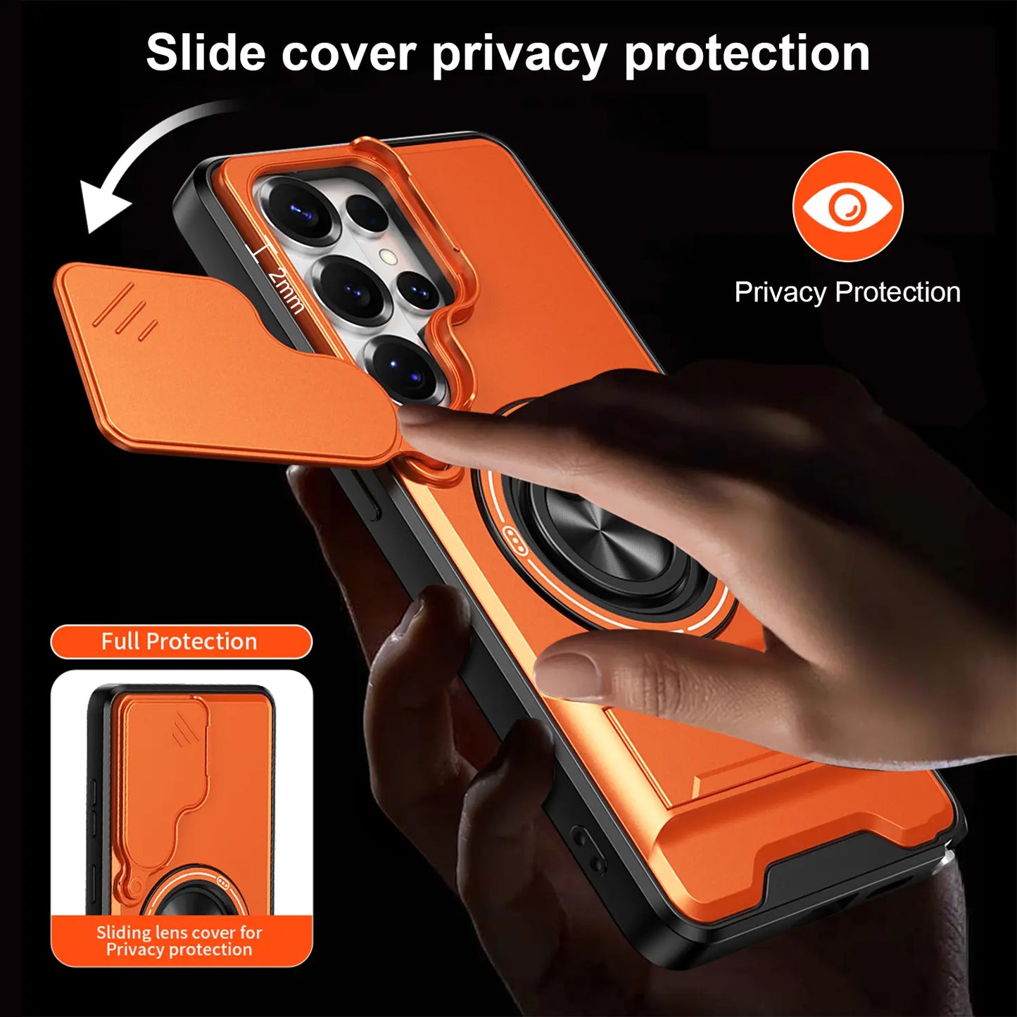Magnetic Case Dustproof Cover for Samsung Galaxy S26 S25 S24 S23 S22 Ultra Slide Camera Lens Cover Protector,360° Rotatable Ring Kickstand, Compatible with MagSafe, Shockproof  Heavy Duty Protective Case tiktokshopbacktoschool