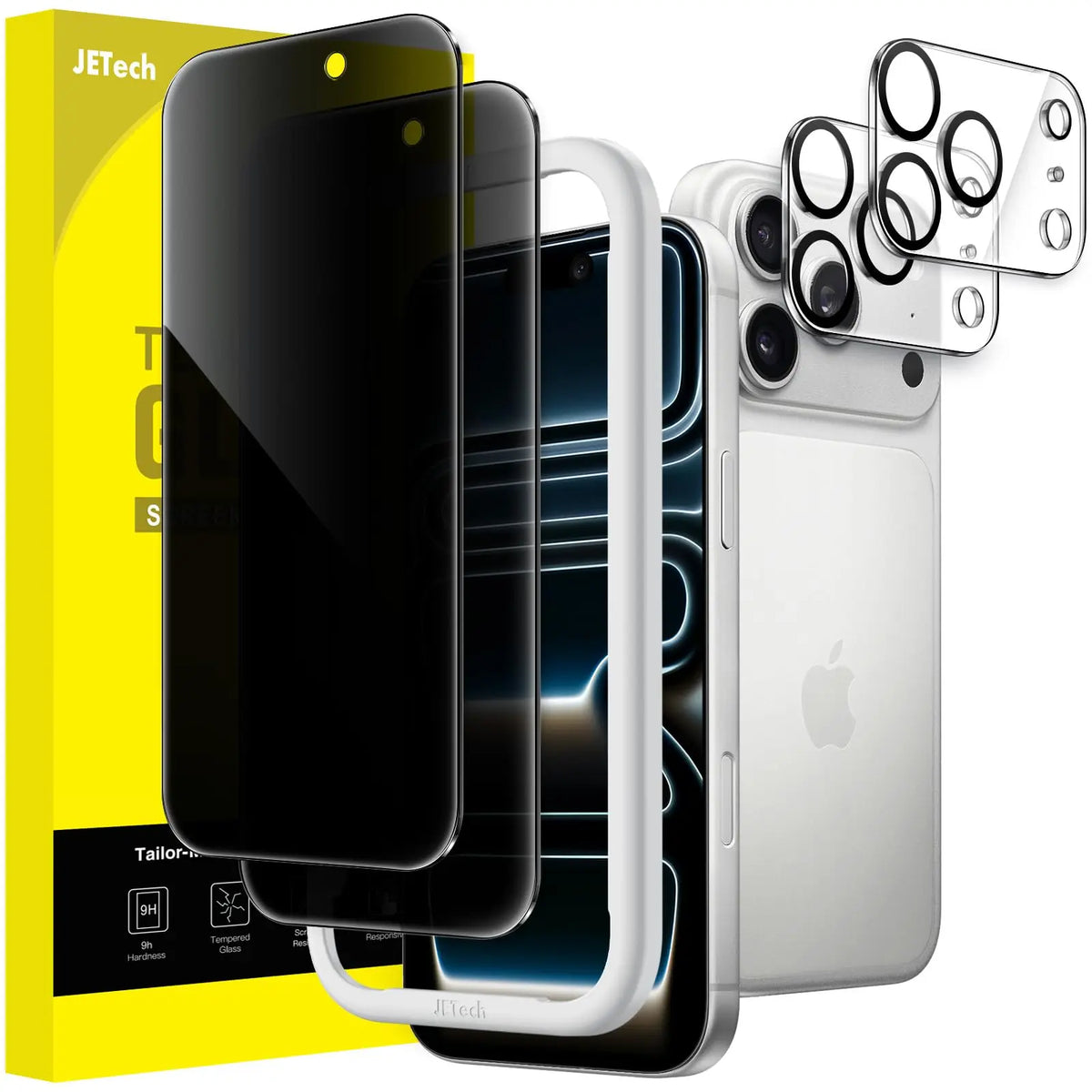 JETech Anti-Spy Tempered Glass Privacy Screen Protector with Camera Lens Protector for iPhone 17 Series Smartphone, Handheld Cellphone Devices, Easy Installation Tool, 2-Pack, Protection