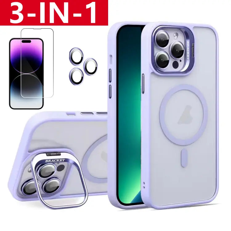 3-in-1 Shockproof Stand Protective Case for iPhone 17 Pro Max 17 16 15 14 13 12 11, with Screen Protector & Camera Lens Protector iPhone Case Cover