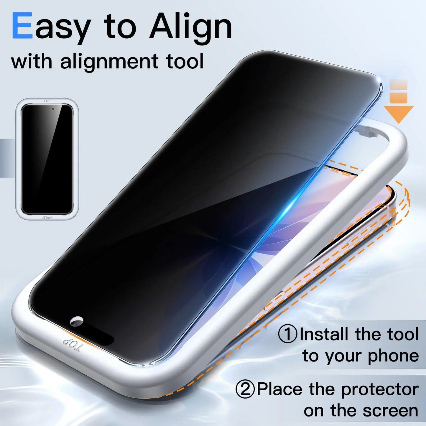 JETech Anti-Spy Tempered Glass Privacy Screen Protector with Camera Lens Protector for iPhone 17 Series Smartphone, Handheld Cellphone Devices, Easy Installation Tool, 2-Pack, Protection