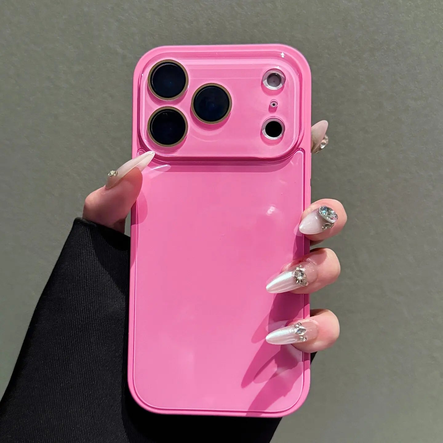 Cute Bright Pink Glossy Phone Case, Skin-Feel Soft TPU Bumper & Hard PC Back, Full Lens Protection, Minimalist Pink & White, Compatible with iPhone 17/16/15/14/13/12/11 Pro Max Plus Air 17E 16E MINI