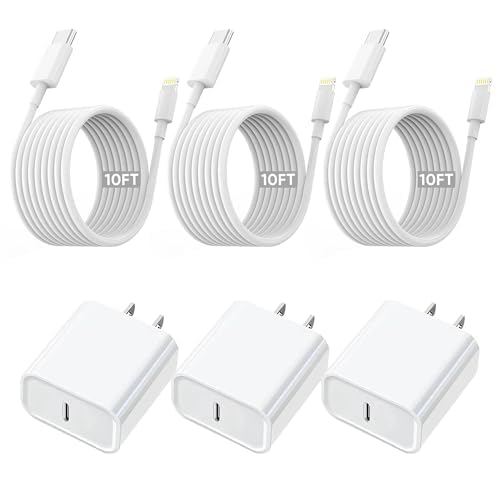 3 Pack Fast Charger iPhone,【Apple MFi Certified】6FT iPhone Charger Fast Charging USB C Block Wall Adapter 6 Foot Type C to Lightning Cable for iPhone 14 Pro Max/14 Plus/13 Pro/12/12Pro/11/XS/X,AirPods