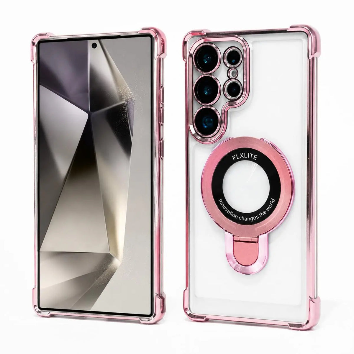 FLXLITE Protective Plated Clear Bracket Phone for Samsung Galaxy S26 Ultra,S25/S24/S23/S22 Plus FE EDGE Cover with Kickstand Four Corners Accessories Handheld Protector, Raised Bezel Camera Protection Shockproof Protection Cases Cellphone