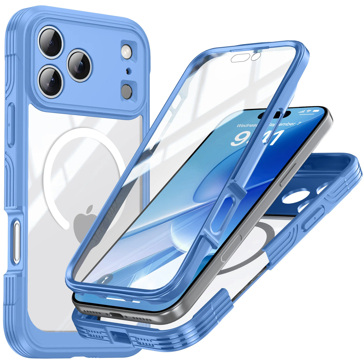 Magnetic Full Protection Case For iPhone 17 Pro Max/Air 16 Pro Max/Plus/Pro, 9H Screen Protector, Military Grade Protection, Fit for MagSafe, Silicone Edge Double Sided Tempered Glass Shockproof Anti Peep Full Body Case
