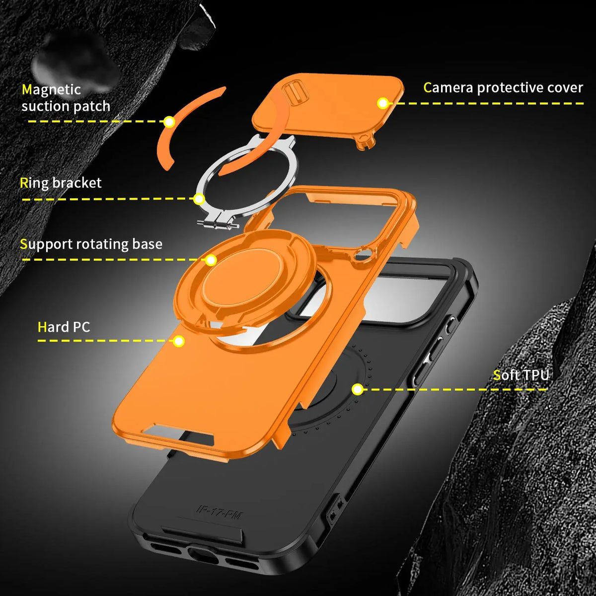 OREKROY Case For iPhone 17 Pro Max 17 Air 17 Pro 17 16 15 14 Plus 13 12 with Slide Camera Lens Protection Cover,360 Rotating Ring Kickstand MagSafe Magnetic Holder Military Grade Shockproof Protective Phone Cover