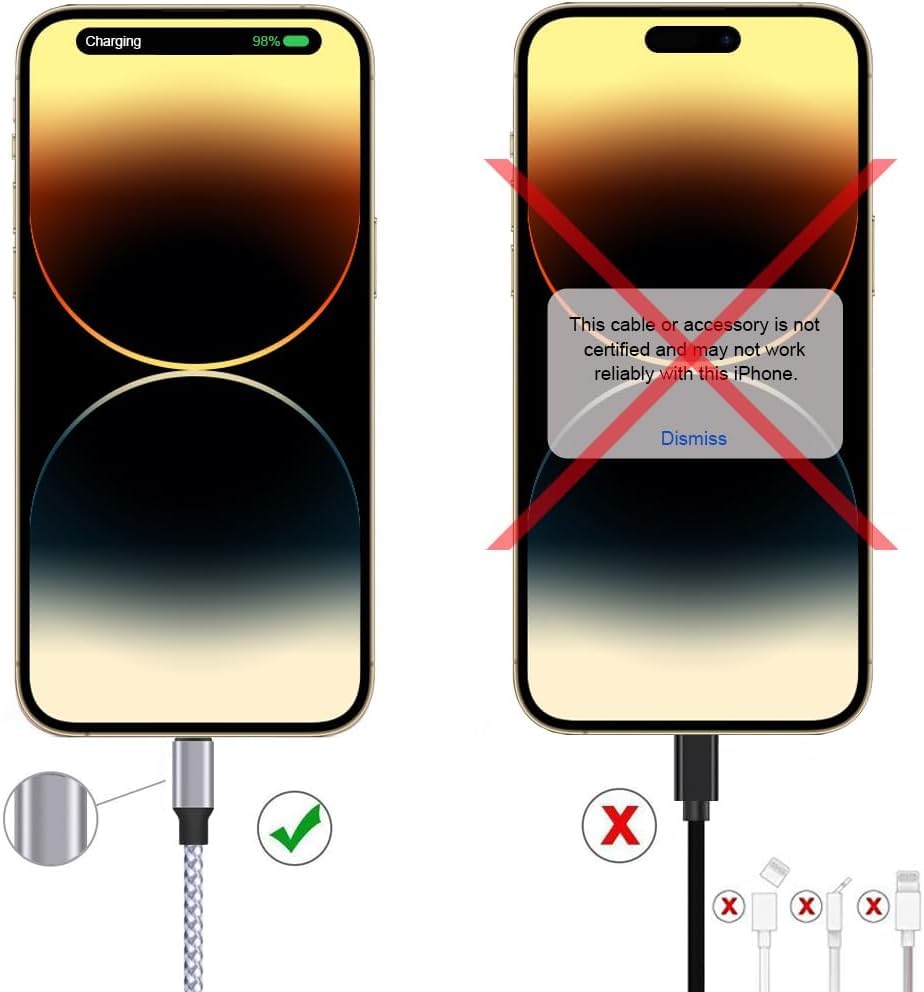 iPhone Charger, Lightning Cable 3PACK 6FT MFi Certified USB Charging Cord | Nylon Braided High Speed Transfer Cable Compatible with iPhone 14 Pro Max/13 Pro/12/11/XS MAX/XR/XS/X/8/iPad Pro Mini Air